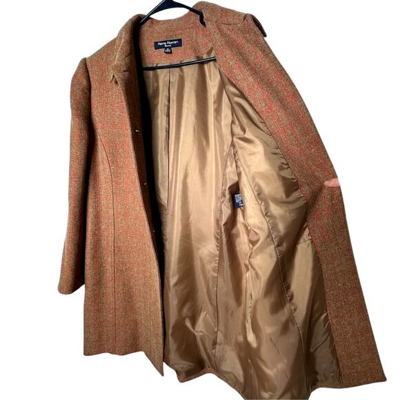 Vintage 90s Rena Rowan 16 Tweed Plaid Coat Button Front Long Jacket Rust Red Tan - Picture 5 of 8